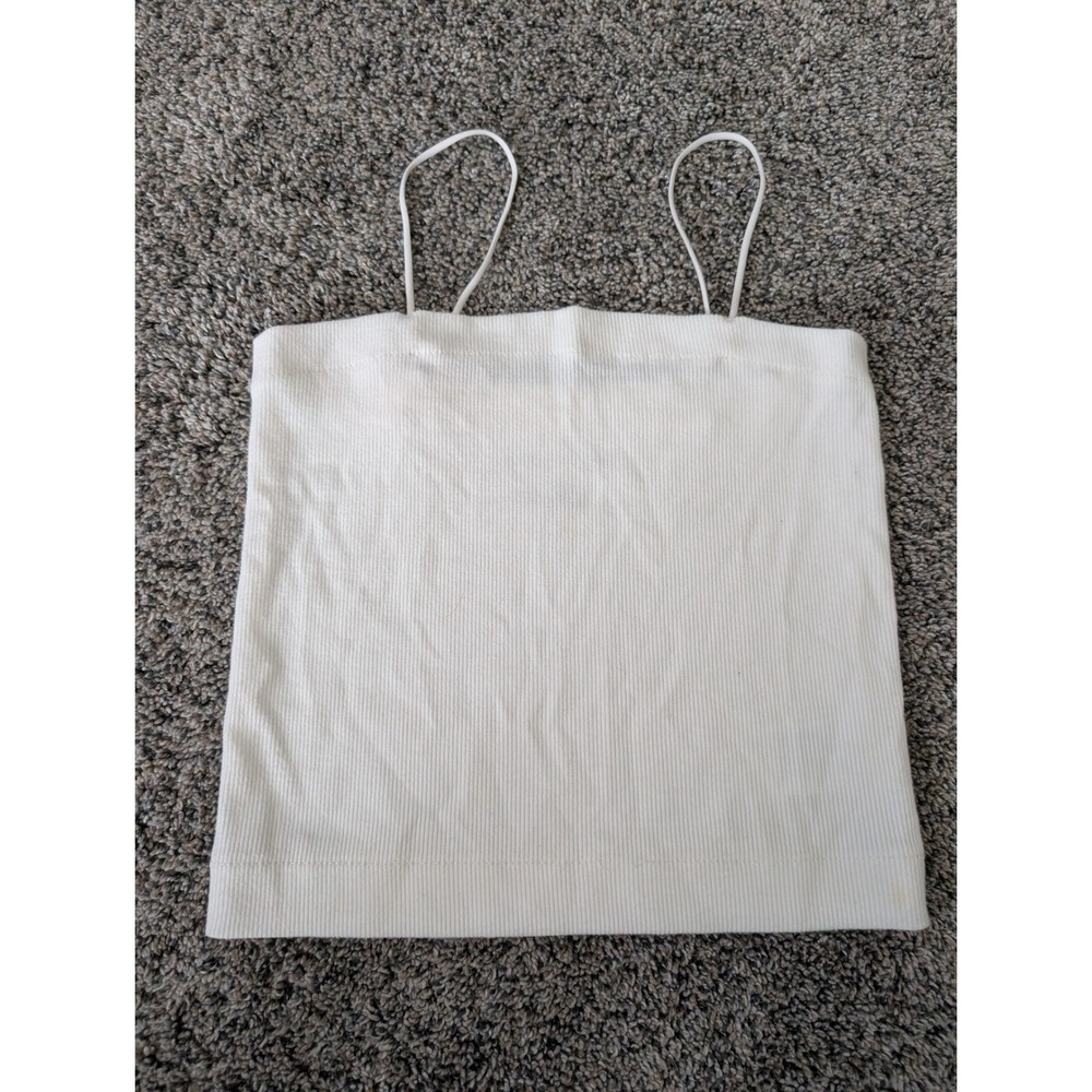 American Eagle White Ribbed Spaghetti Strap Camisole Top Small S Square Neck